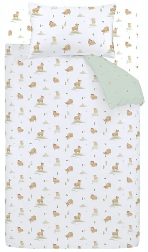 Set copripiumino e federa da bambini bianco e verde in cotone per letto singolo 135x200 cm Mini Moo Cow – Bianca
