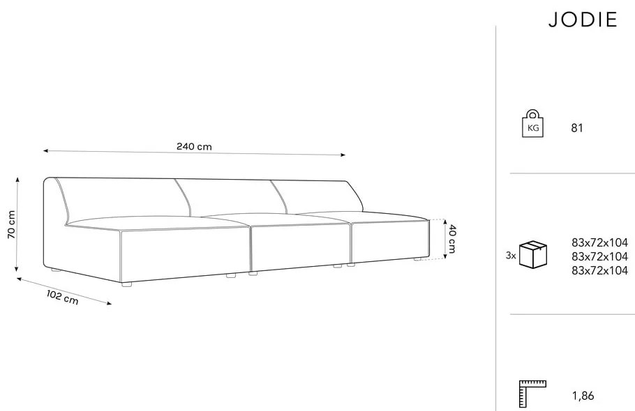 Divano nero 240 cm Jodie - Micadoni Home