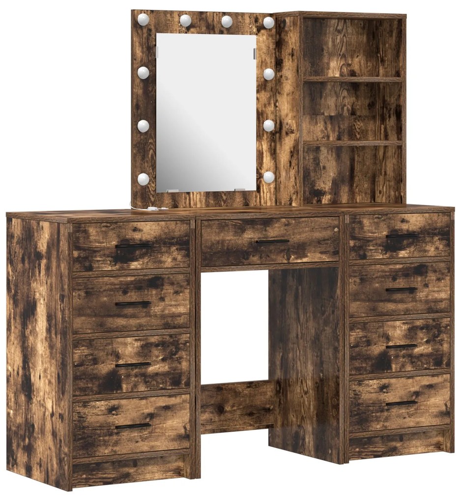 Set trucco 3 pezzi con led in legno ingegnerizzato rovere affumicato