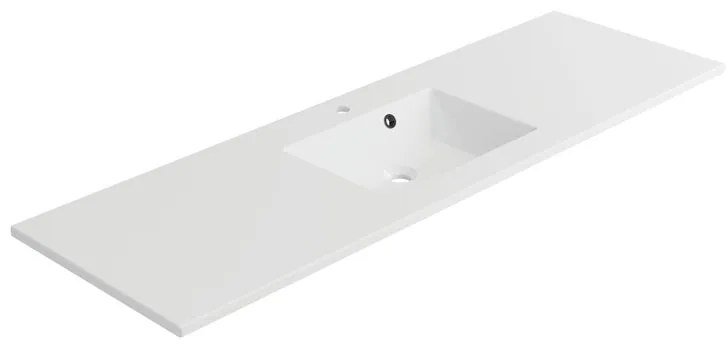 Lavabo integrale a incasso rettangolare vasca centrale Neo L 151 x H 11.2 x P 48.5 cm in composito minerale di resina gelificata bianco