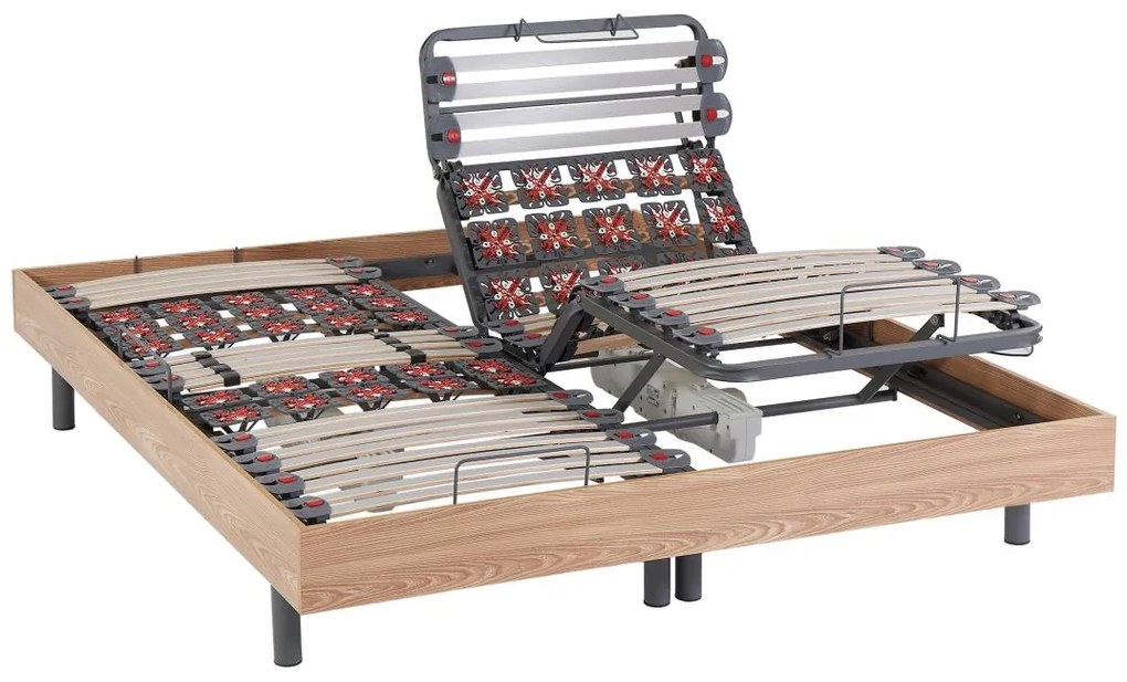 Rete relax doghe e 2x25 sospensioni decorative in legno quercia naturale di YSMÉE - 2 x 80 x 200 cm - motori OKIN