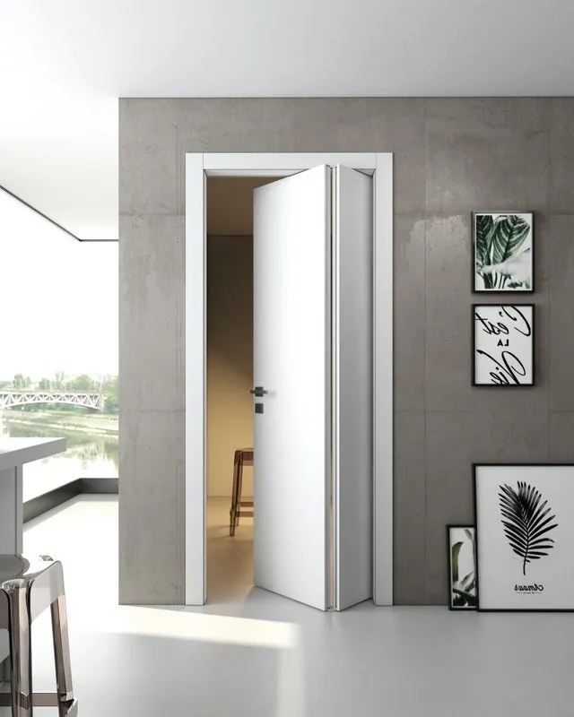 Porta interna pieghevole a libro asimmetrica Pisa in legno di abete laccato colore bianco, L 60 x H 210 cm, apertura a destra