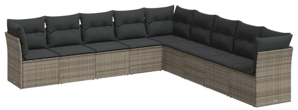 Set Divano da Giardino 9 pz con Cuscini Grigio in Polyrattan