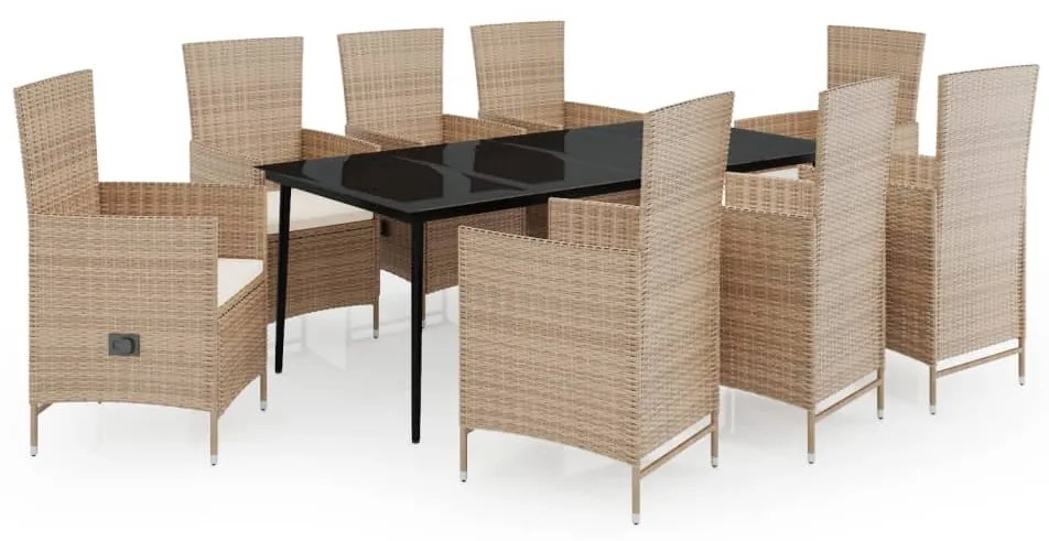 Set mobili da pranzo da giardino 9 pz con cuscini beige