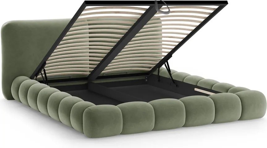 Letto matrimoniale imbottito verde con contenitore con rete inclusa 200x200 cm Solange – Micadoni