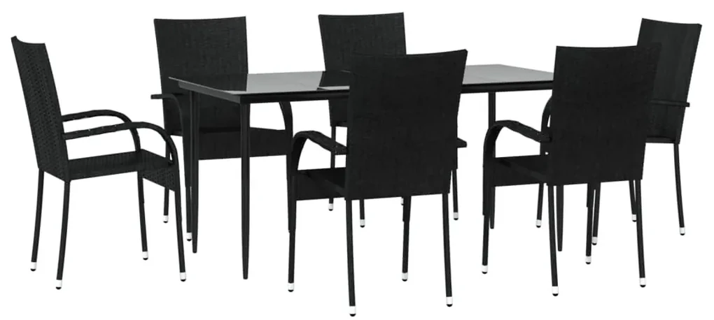 Set da pranzo da giardino 7 pz nero in polyrattan