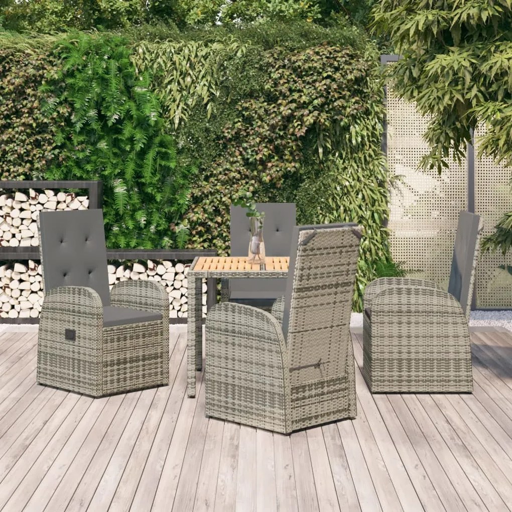 Set Da Pranzo Da Giardino 5 Pz Con Cuscini İn Polyrattan Grigio /
