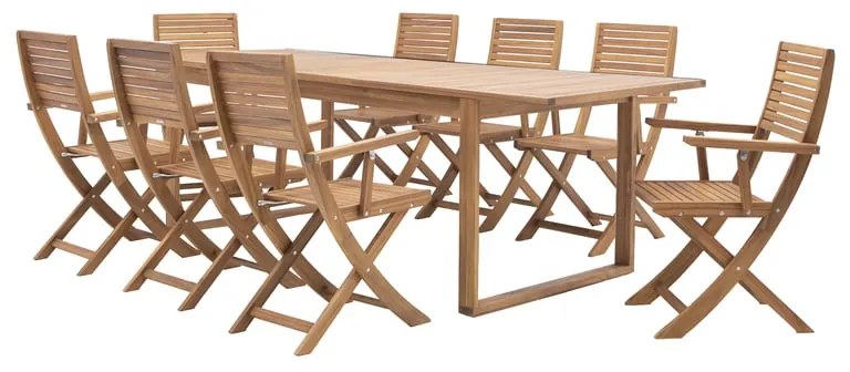 Set tavolo e sedie NATERIAL in acacia beige per 8 persone
