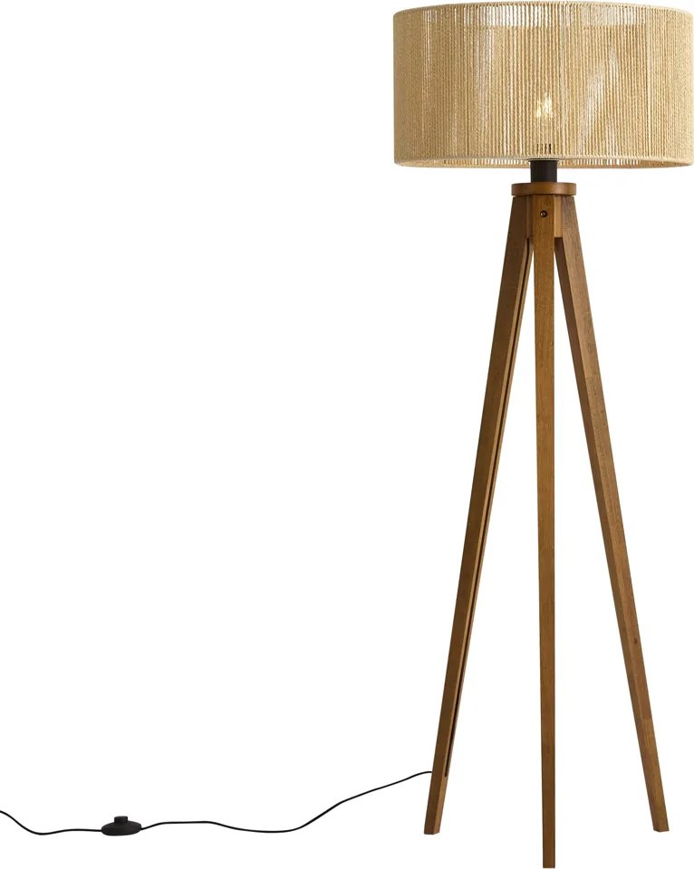 Lampada da terra vintage in legno con paralume in corda di carta beige 50/50/25 - Tripod Classic