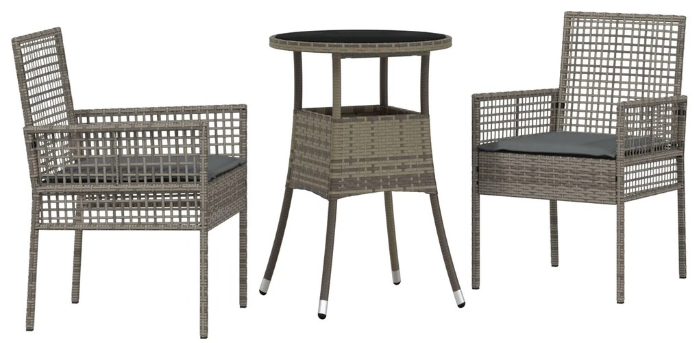 Set pranzo giardino 3 pezzi grigio polirattan