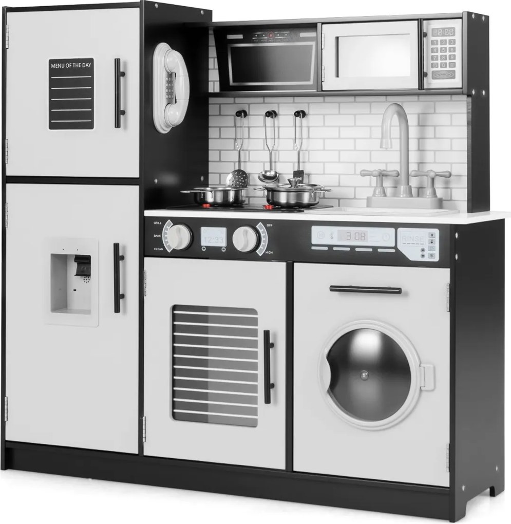 Costway Set di cucina giocattolo con forno lavatrice microonde dispenser d’acqua, Giocattolo da chef per gioco di fantasia 3 Colori