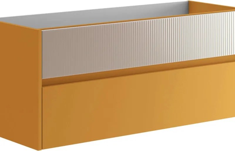 Mobile da bagno sospeso sotto lavabo Niwa 2 cassetti ideale per doppia vasca L119.5 x H50 x P45.5cm senape e sabbia cannettato