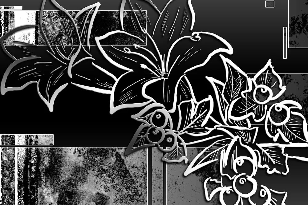 Quadro su tela – Illustrazione floreale in bianco e nero