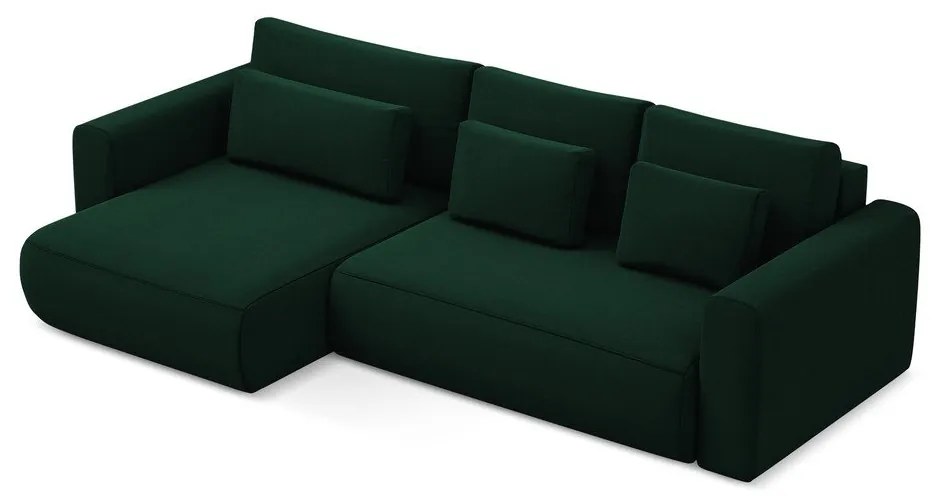 Divano angolare verde allungabile/con contenitore (con penisola a sinistra/con chaise lounge) con rivestimento in velluto Kapua – Makamii