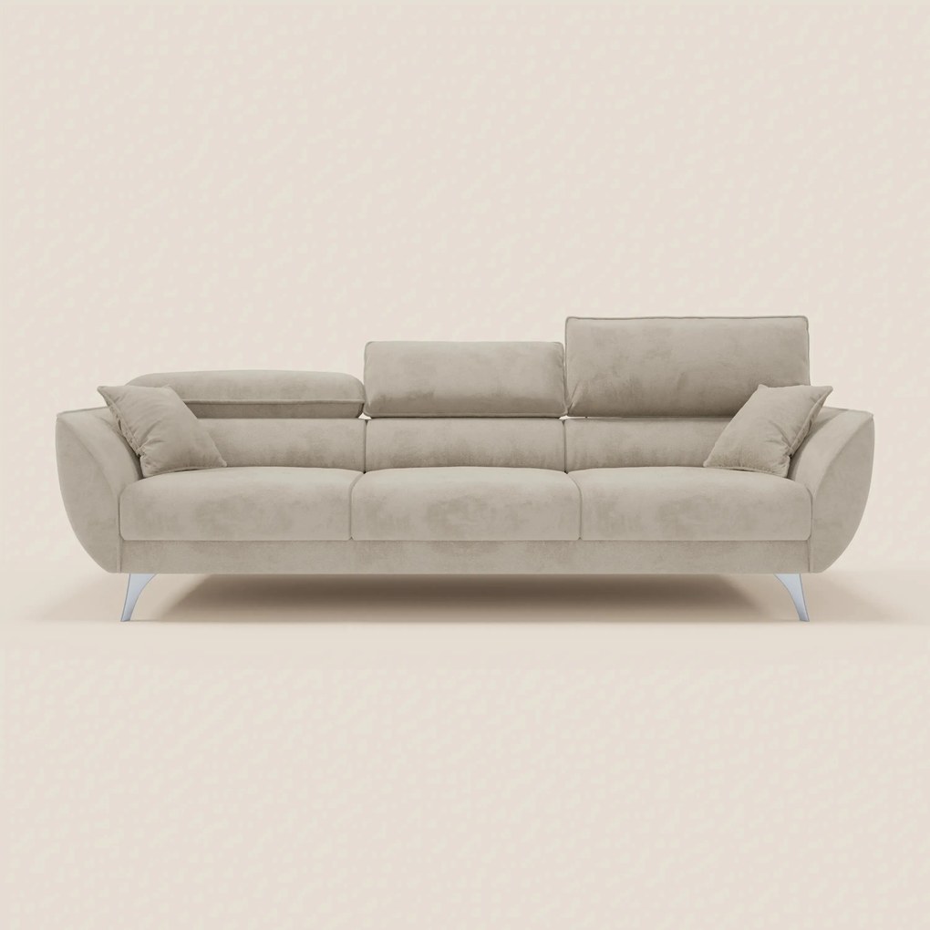 Michelangelo 4 Posti – Divano con 3 sedute estensibili e poggiatesta reclinabili in elegante tessuto vellutino smacchiabile T30