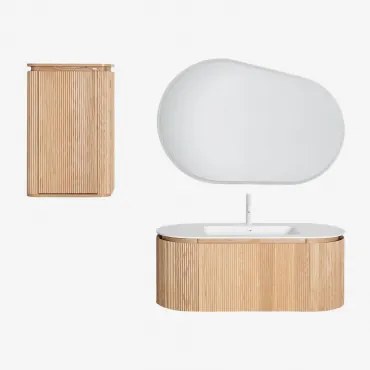 Set Mobili Da Bagno In Legno Carsone Con Lavabo Integrato Legno Naturale & Legno Naturale & Ovalado Led Y Antivaho (120x80 Cm) Meunier & - Sklum