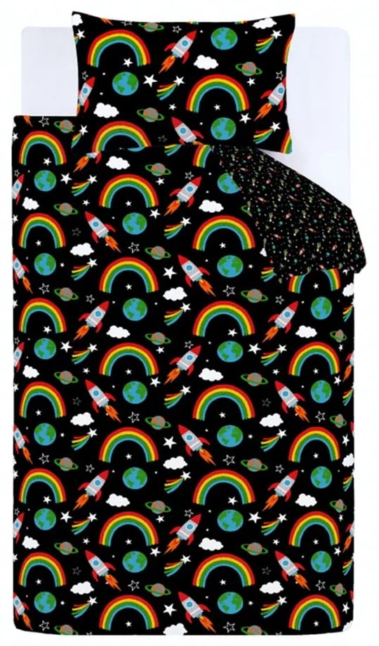 Set copripiumino e federa da bambini nero per letto singolo 135x200 cm Rainbow Rockets – Catherine Lansfield