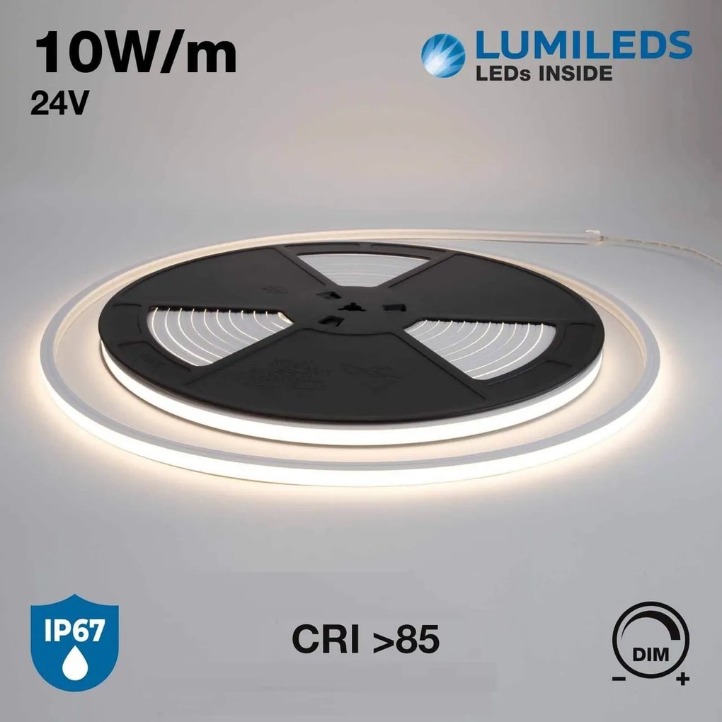 Neon Flex LED 10x10 10W/m 10m IP67 24Vdc CRI 85 B. Naturale - LUMILEDS Colore Bianco Naturale 4.000K