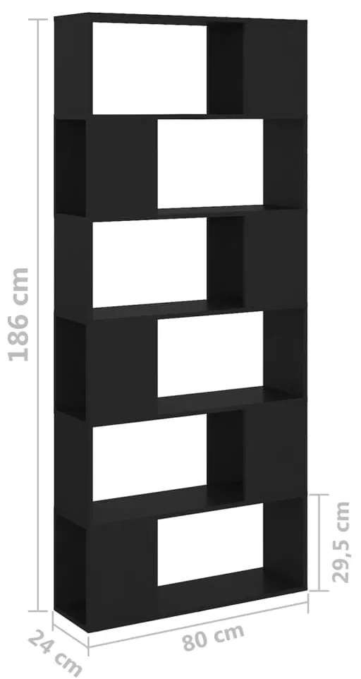 Libreria/Divisorio Nero 80x24x186 cm in Truciolato