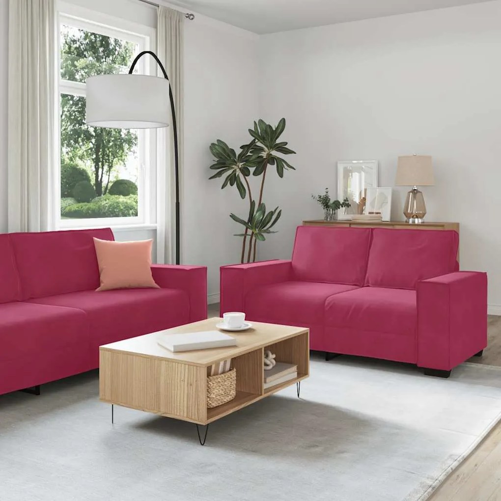 Set Di Divani 3 Pz Con Cuscini Rosso Vino İn Velluto /