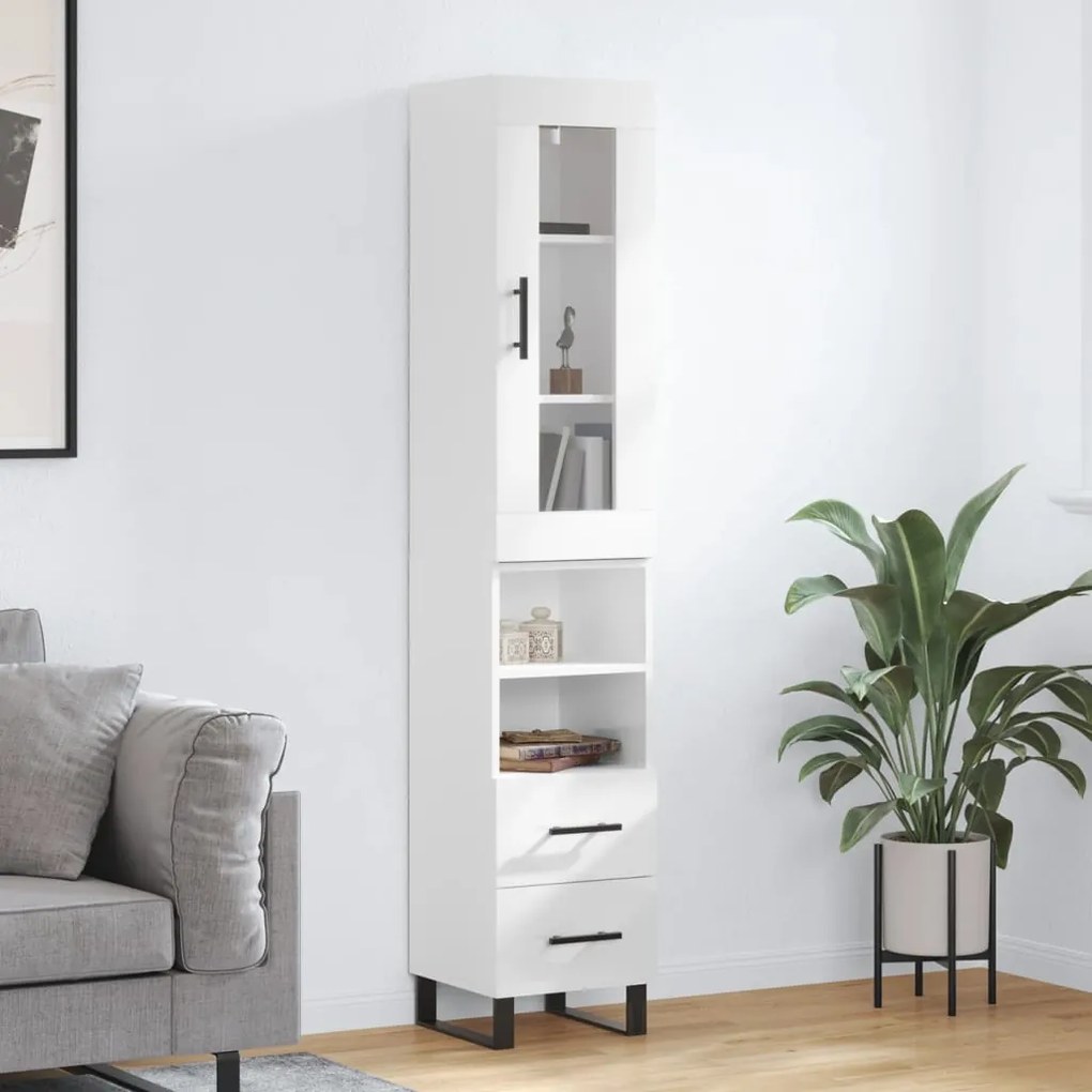 Credenza 34,5x34x180 Cm İn Legno Multistrato Bianco Lucido /
