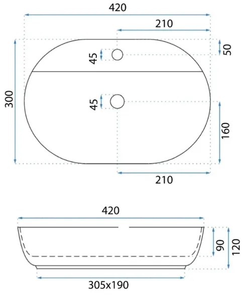 REA-U6617 - Lavabo da appoggio AURA 30x42 cm ceramica/bianco lucido