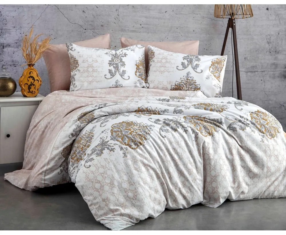 Biancheria da letto singola in cotone Renforcé marrone/beige 140x200 cm Daisy - Mijolnir