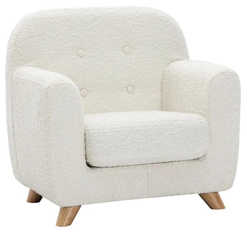 Sedia scandinava in tessuto effetto lana bouclé bianco e legno chiaro NORKID