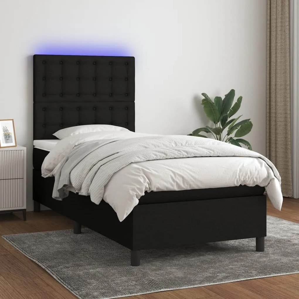 Letto A Molle Con Materasso E Led Nero 100x200 Cm İn Tessuto /