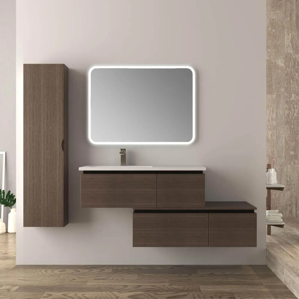 Mobile da bagno 140 cm sospeso moderno rovere scuro soft Slide