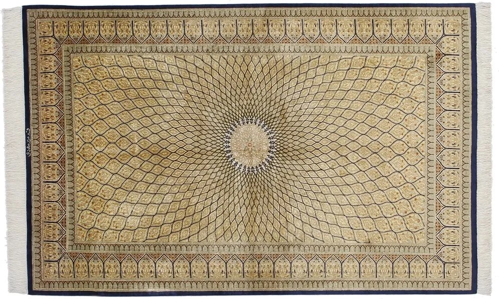 Ghom Tappeto 150x100 Blu (Iran) Annodato A Mano