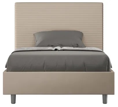 Letto matrimoniale francese contenitore imbottito 140x190 similpelle tortora Focus