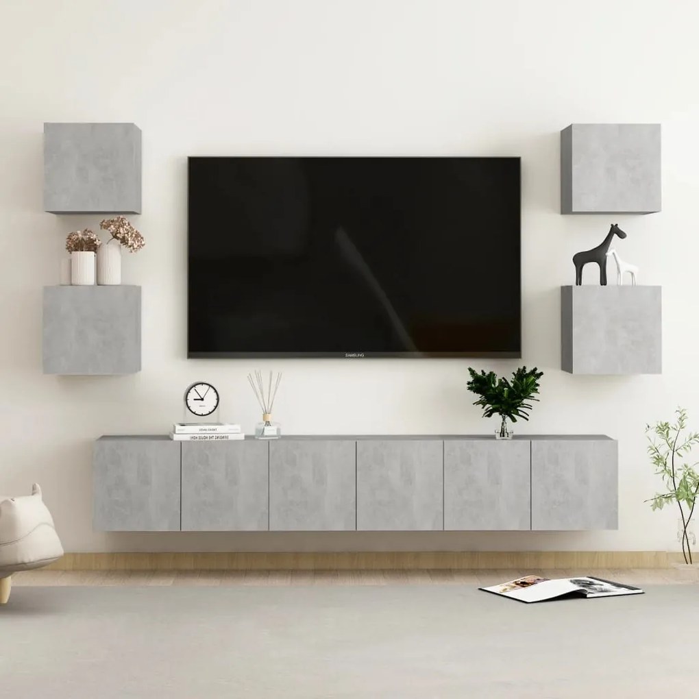 Set Di Mobili Porta Tv 7 Pz Grigio Cemento İn Legno Multistrato /