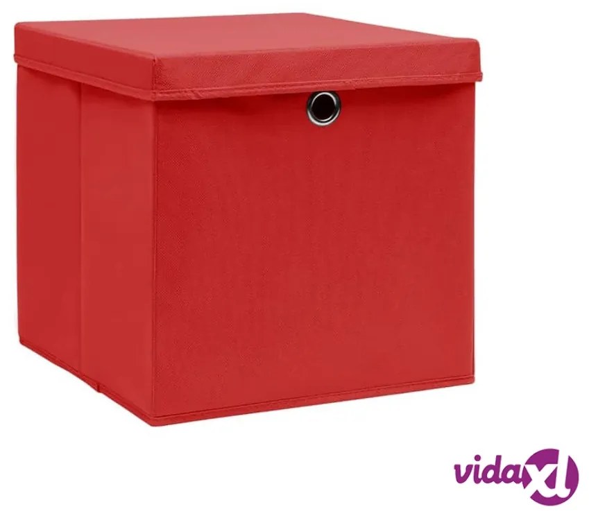 vidaXL Contenitori con Coperchi 10 pz 28x28x28 cm Rosso
