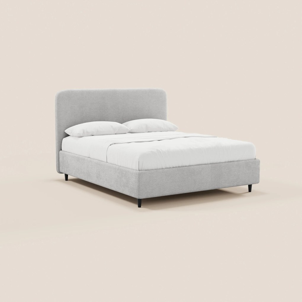 KAELOS letto minimal imbottito - vano contenitore, piedi alti e testiera arrotondata in tessuto ciniglia