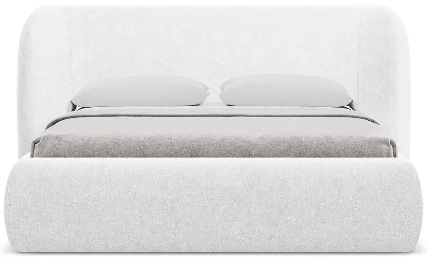 Letto matrimoniale imbottito bianco con contenitore con griglia 140x200 cm Hauke - Makamii