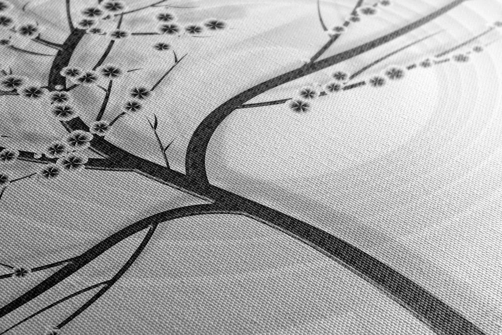 Stampa su tela – Albero moderno in bianco e nero su sfondo astratto