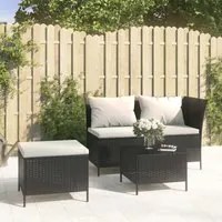 Set Divani da Giardino 3 pz con Cuscini Nero in Polyrattan 319692