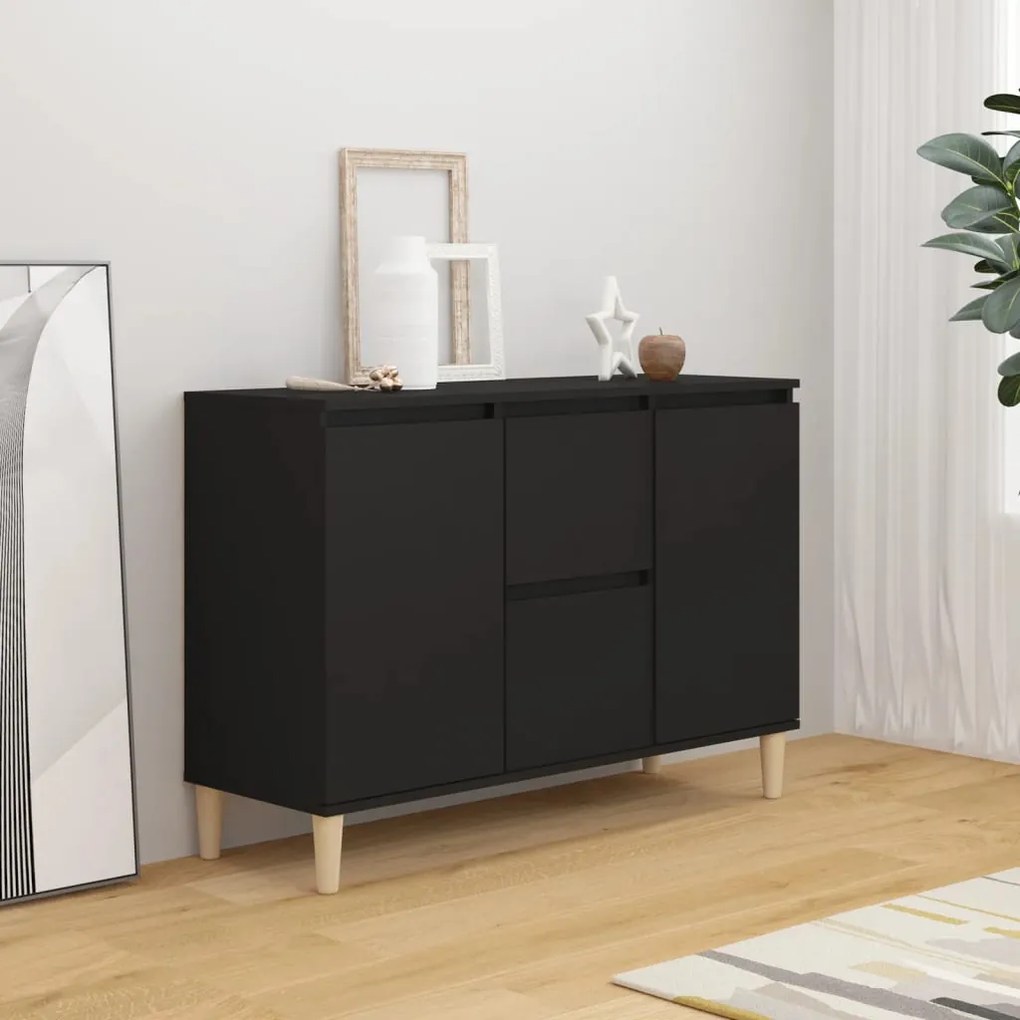Credenza Nera 101x35x70 Cm İn Legno Multistrato /