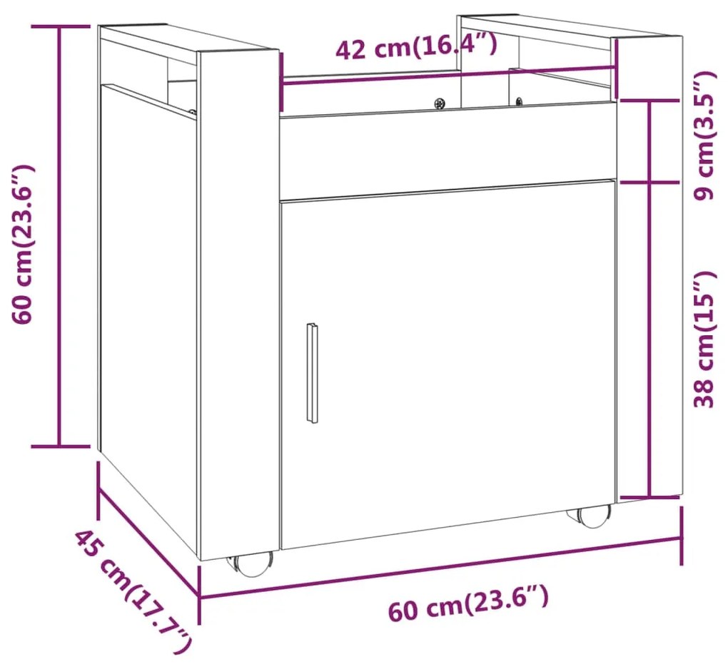 Carrello Scrivania Grigio Sonoma 60x45x60 cm Legno Multistrato