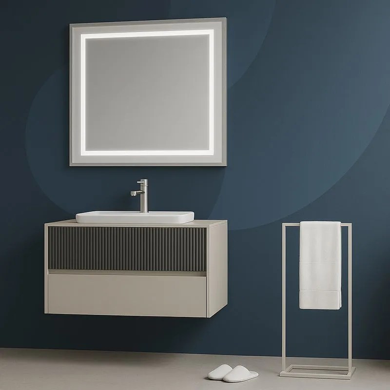 Mobile da bagno sospeso sotto lavabo Niwa 2 cassetti L 89.5 x H 50 x P 45.5 cm sabbia e grigio cannettato