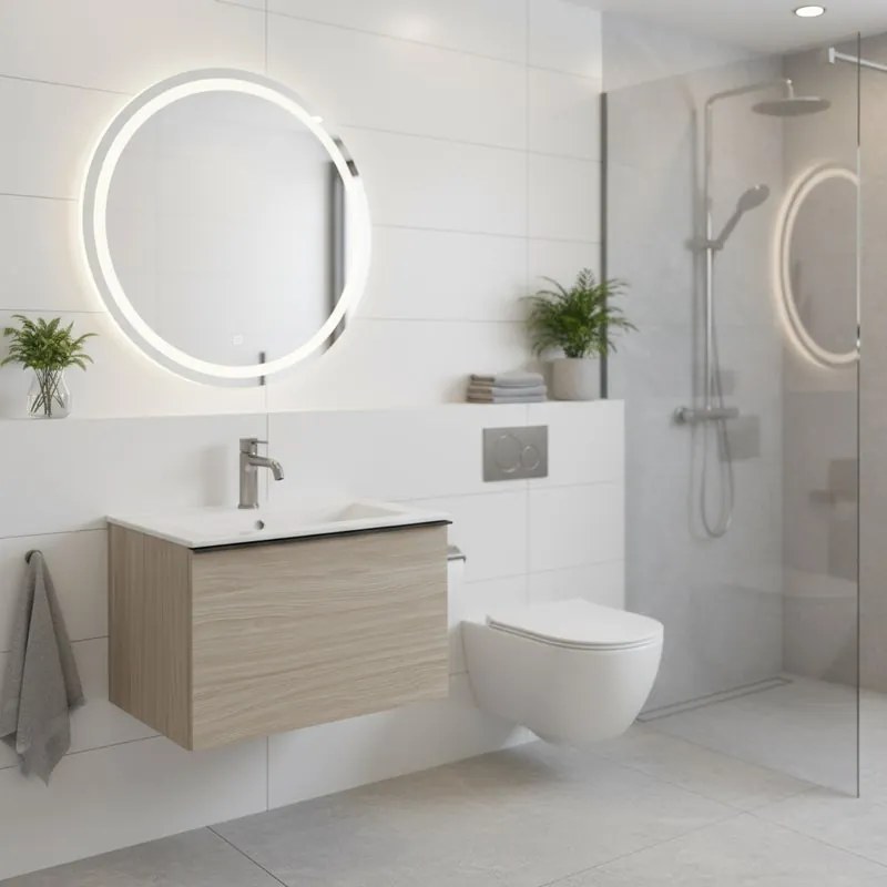 Mobile da bagno sospeso sotto lavabo Pixel plain 1 cassetto L 60 x H 40 x P 45.5 cm olmo Rousseau e maniglia in alluminio nero opaco