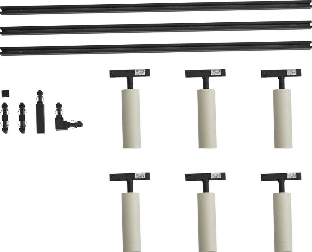 Sistema di illuminazione a binario moderno con 6 faretti beige monofase - Slimline Uzzy