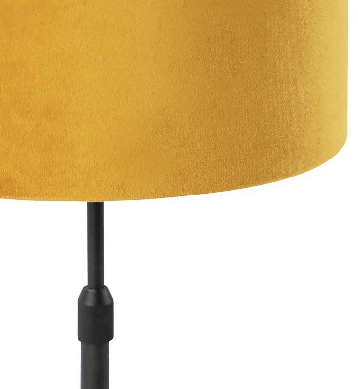 Lampada da tavolo nera con paralume in velluto giallo con oro 25 cm - Parte