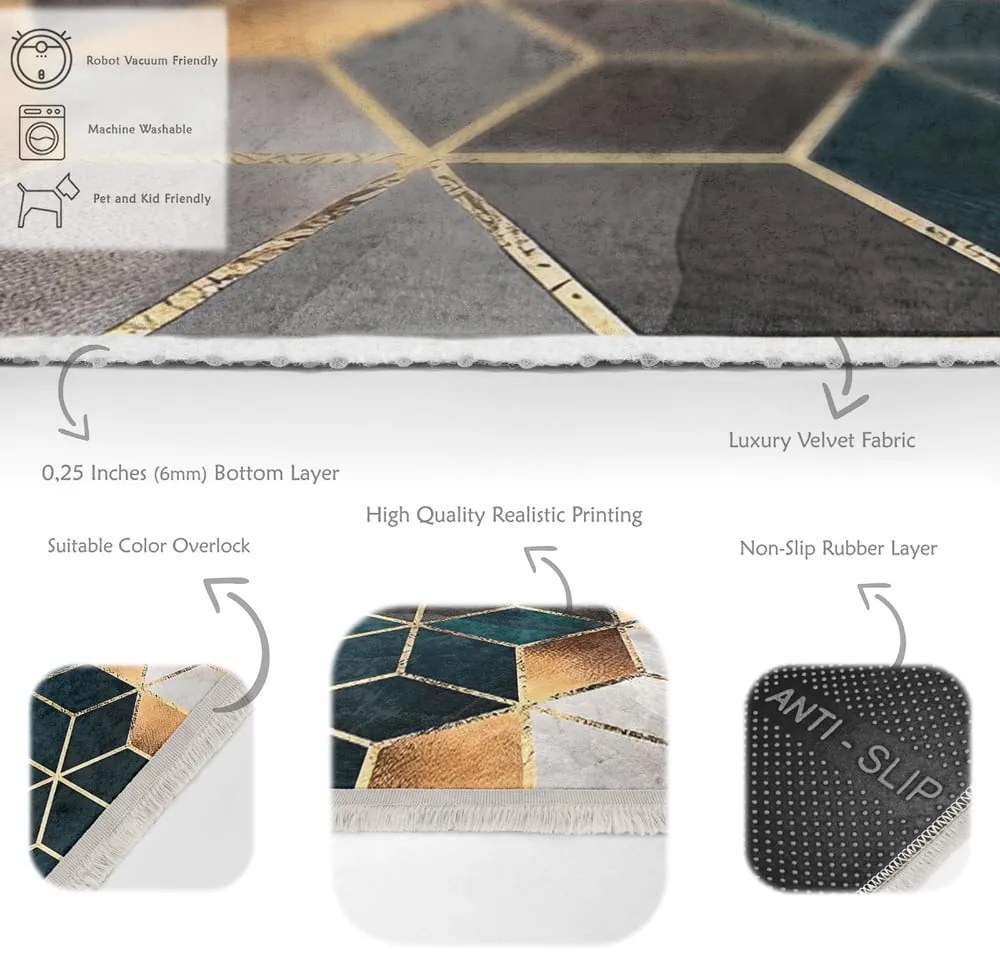 Tappeto bianco-petrolio lavabile 80x200 cm Optic - Mila Home