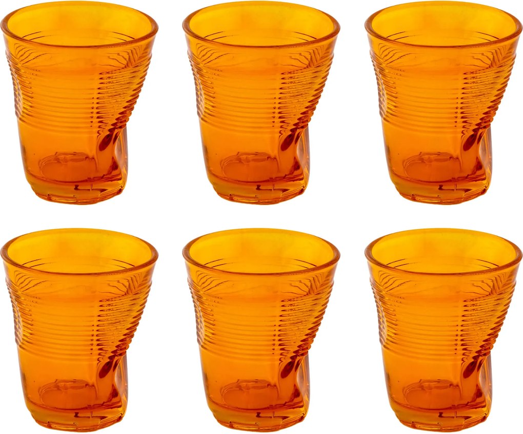 Set 6 Bicchieri Accartocciati 22 cl Ø8 cm in Vetro Pressato Kaleidos Arancioni...
