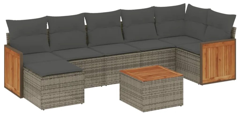 Set divano da giardino 8 pz con cuscini grigio in polyrattan