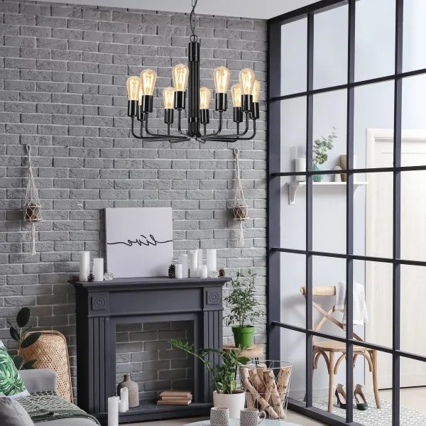 Lampadario a sospensione con catena 10xE27/60W/230V nero