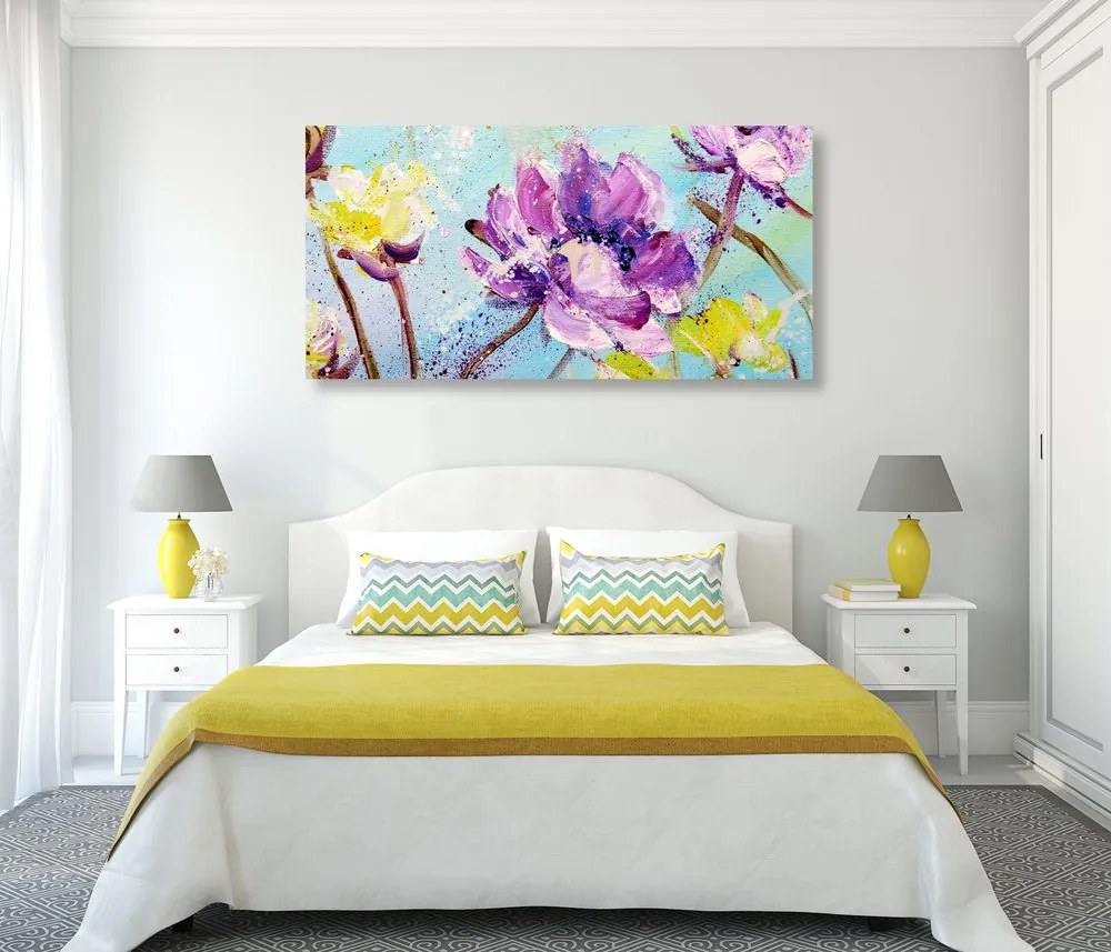 Quadro su tela – Dipinto di fiori gialli e viola