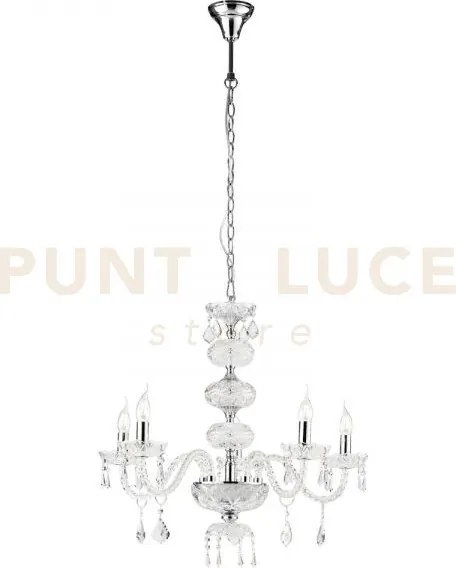 Lampadario incanto cromo 5 luci attacco e14 69x154cm in vetro crist...